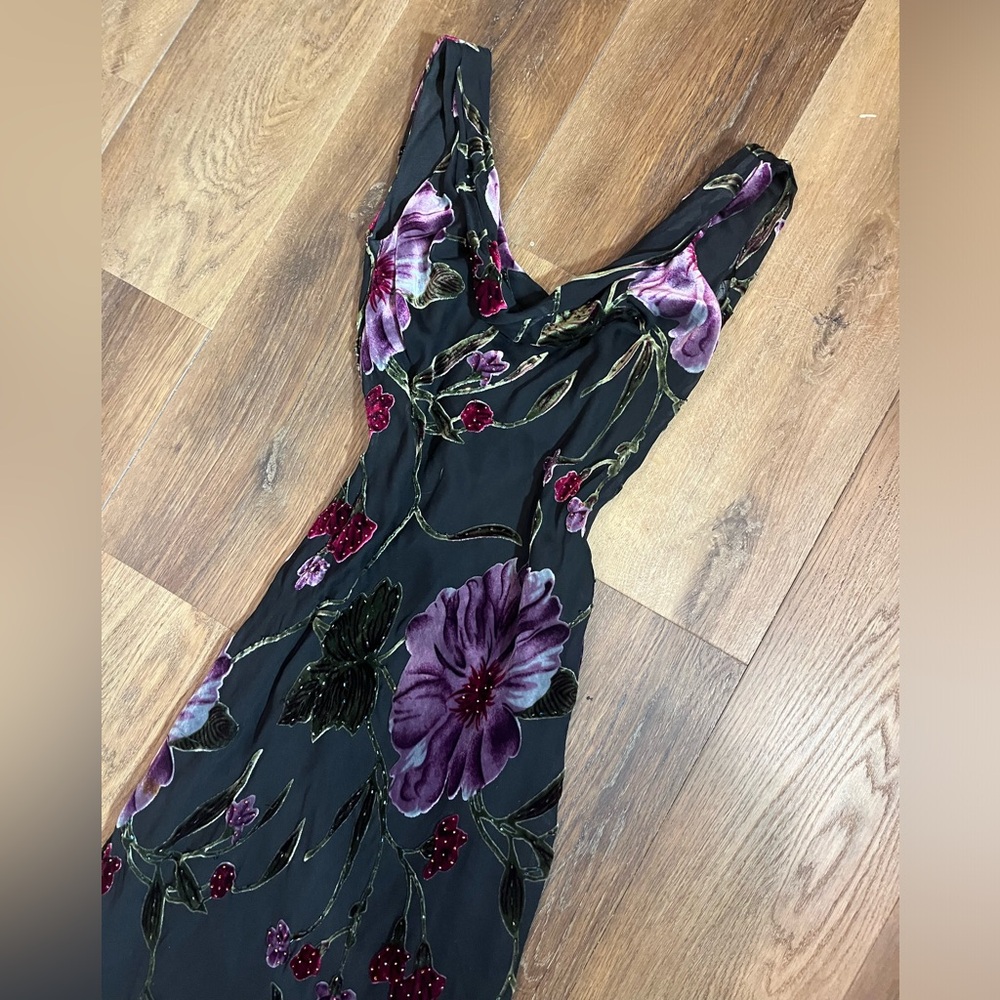 Vintage Y2K Silk Beaded Dress Velvet Burnout Dress Floral Vintage Beaded Dress - Picture 7 of 11